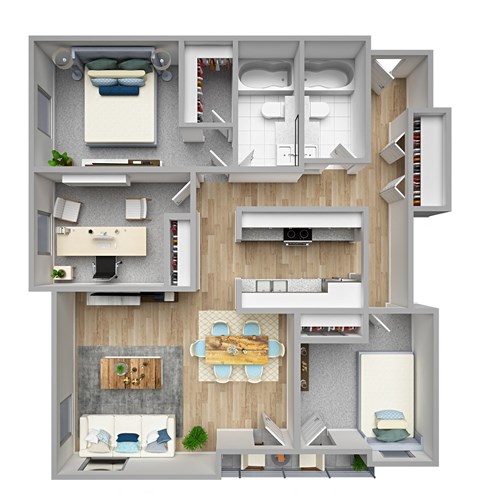Floor plan for 3 beds, 2 baths, 1221 sqft